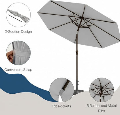 10FT Outdoor Patio Umbrella, 2 Tiers Market Table Umbrella with 8 Sturdy Ribs, Push Button Tilt and Crank, UPF50+ UV Protection for Deck, Pool, Garden and Backyard