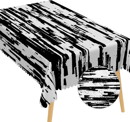 Black and White Striped Fabric Waterproof Tablecloth Vintage Texture Grain Table Cloth Dust-Proof Table Cover Protector for Restaurant Picnic Camping BBQ Decorative for Home Decor 52x70 Inch