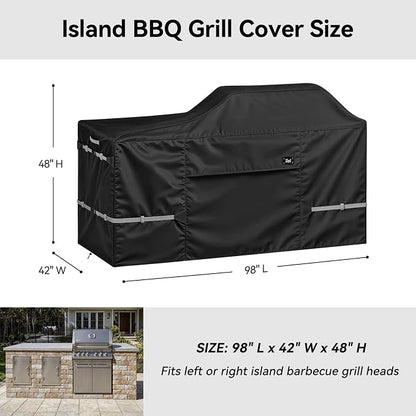 98 Inch Island Grill Cover, 600D Heavy Duty Waterproof Extra Large Grill Cover for Island with Left or Right Grill Head, Tear & Fade Resistant Outdoor Kitchen Cover, Black