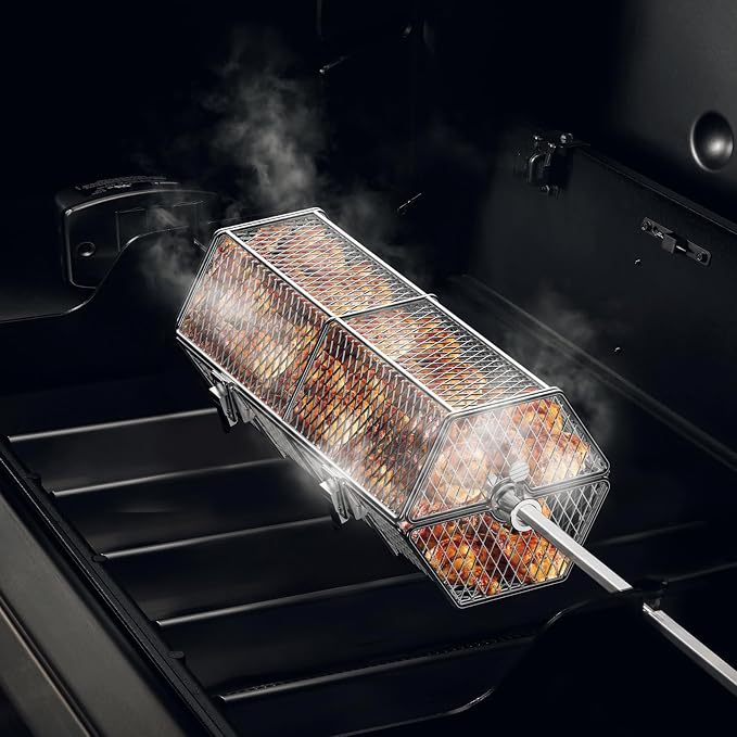 Skyflame Stainless Steel Round Tumble Rotating Rotisserie Basket | Stable Locks Construction, Fits for 5/16 Inch Square, 3/8 Inch Square, 3/8 Inch Hexagon, 1/2 Inch Hexagon Spit Rods