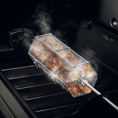 Skyflame Stainless Steel Round Tumble Rotating Rotisserie Basket | Stable Locks Construction, Fits for 5/16 Inch Square, 3/8 Inch Square, 3/8 Inch Hexagon, 1/2 Inch Hexagon Spit Rods