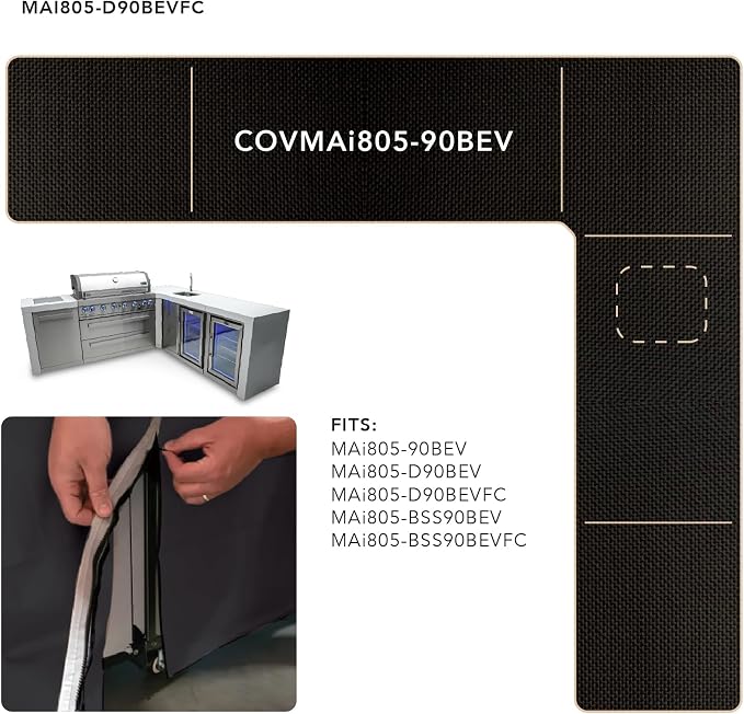 Mont Alpi Cover for 94" W x 88" D Original Deluxe Black 805 Series L-Shaped Outdoor Kitchen with Beverage Center - MAi805-90BEV / MAi805-D90BEV / MAi805-BSS90BEV / MAi805-D90BEVFC / MAi805-BSS90BEVFC
