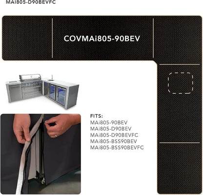 Mont Alpi Cover for 94" W x 88" D Original Deluxe Black 805 Series L-Shaped Outdoor Kitchen with Beverage Center - MAi805-90BEV / MAi805-D90BEV / MAi805-BSS90BEV / MAi805-D90BEVFC / MAi805-BSS90BEVFC