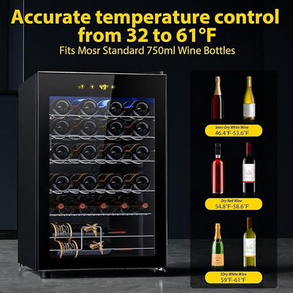 Electactic 37-Bottle Freestanding Wine Cooler Refrigerator, 4.5 Cu. Ft