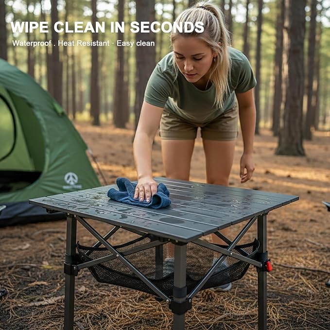 Folding Camping Table, Portable Lightweight Beach Tables for Sand Foldable, Aluminum Roll-up Folding Square Table for Outdoor Camping, Picnic, Card, Travel