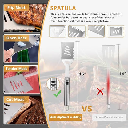BBQ Grilling Tools Set,16" Stainless Steel Grilling Accessories Kit for Men Gift,BBQ Grill Utensils Gift Kit with Portable Carry Bag BBQ Tools Grill Tools Set for Backyard Outdoor Grill Cooking