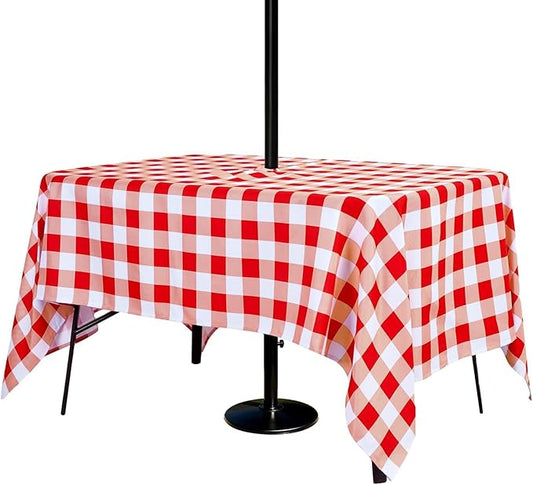 Poise3EHome Rectangle Outdoor Tablecloth with Umbrella Hole and Zipper,Red and White Gingham 104x60 Inch,SpillProof Washable Table Cloth for Spring Summer Patio Garden Poolside Picnic Camping BBQS