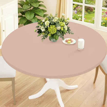 Smiry Round Spandex Tablecloth, Waterpoof Stretch Picnic Table Cover for 36"-44" Tables, Elastic Fitted Washable Tablecloths Dining, Indoor and Outdoor, Nude