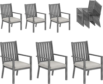 RoyalCraft Aluminum Outdoor Patio Chairs Set of 6, Outdoor Chairs with Waterproof Cushions, Outdoor Dining Chairs with Armrests, Metal Patio Furniture Set for Porch, Balcony, Deck, Backyard, Grey