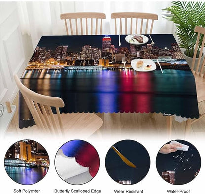 Rectangle Tablecloth New York City, Modern New York Night Cityscape Stain-Resistant Table Cloth Coffee Table Cover 52x70 Inch Tablecloths for Home Canteen Dining Kitchen Outdoor