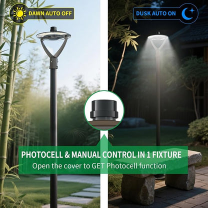 LED Post Top Light UL 5.1 13000lumens,100W/80/60 and 3000K-4000K-5000K Adjustable AC100-277V,Outdoor Pole Lights with Photocell IP65 Waterproof Post LED Fixture Bronze Color for Garden Yard Street