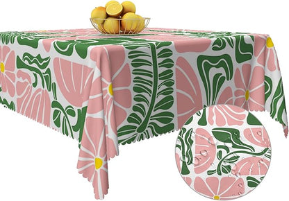 Green Pink Abstract Flowers Square Tablecloth Seasonal Paisley Square Table Cloth Perfect for Spring Home Decor Indoor Outdoor Washable Wrinkle Free Table Cover for Picnic Camping 60x60 Inch