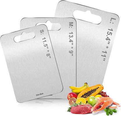 Cutting Board, Cutting Boards For Kitchen, Food-Grade Stainless Cutting Board, Non-Toxic & Non-Slip, Dishwasher Safe, Set of 3