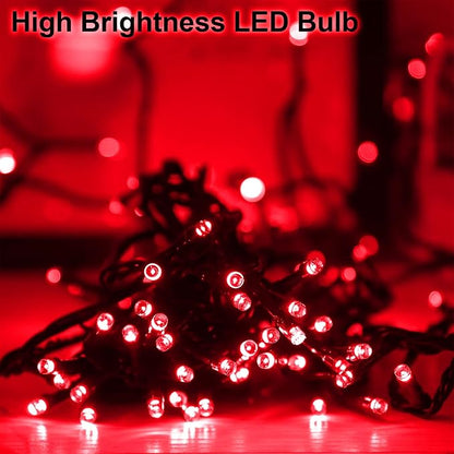 Solar Christmas Halloween String Lights, Red 200Led, Outdoor | 2 Pack Total 400Led 144Ft 8 Mode, IP44 Waterproof Outside Fairy Lights for Tree, Garden, Patio, Lawn, Party, Yard Decorations