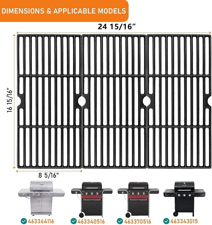 Grill Grates for Charbroil Advantage 4 Burner 463344116 463343015 463344015, Gas2coal 463340516 463370516, Grill Grids for Char-Broil 463336016, Replacement for G467-0002-W1, G309-0019-W2, 16 15/16"