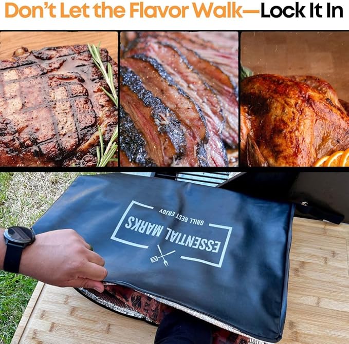 BBQ Blanket for Resting Meat – 21" Heavy-Duty, Leakproof Multi-Layer Insulated for Resting Smoked Meats – with Wide Mouth for Brisket, Turkey & Steak, BBQ Gift
