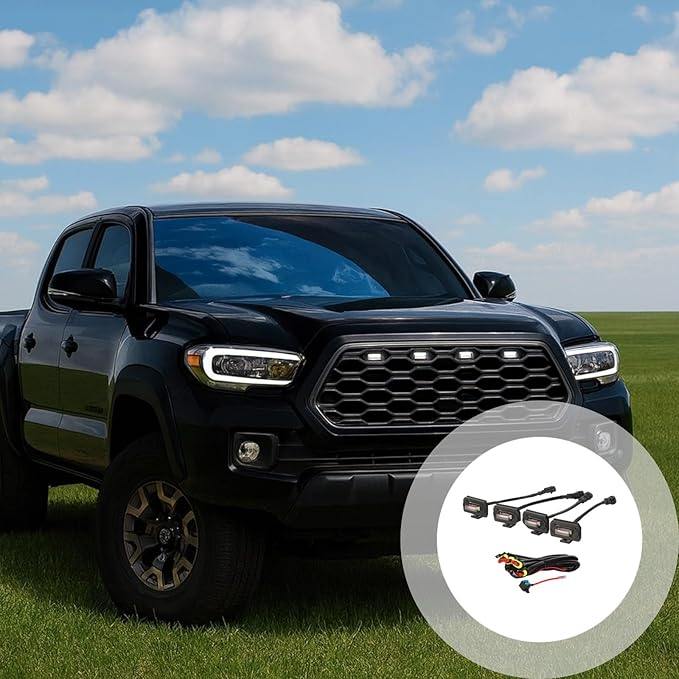 LED White Grill Lights (4 Pcs), Style for 2020+ Vehicle, ABS Shell, with Fuse & Wire Harnesses, 18 x 40 x 6 cm