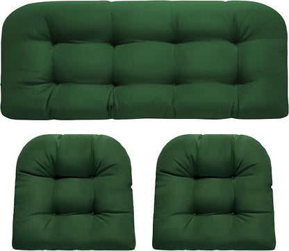 DANGHOOGY Wicker Chair Cushions, Waterproof Outdoor Loveseat Cushions for Patio Furniture, 3 Pieces Wicker Furniture Cushions, 1 Loveseat and 2 U-Shaped Cushions, Green