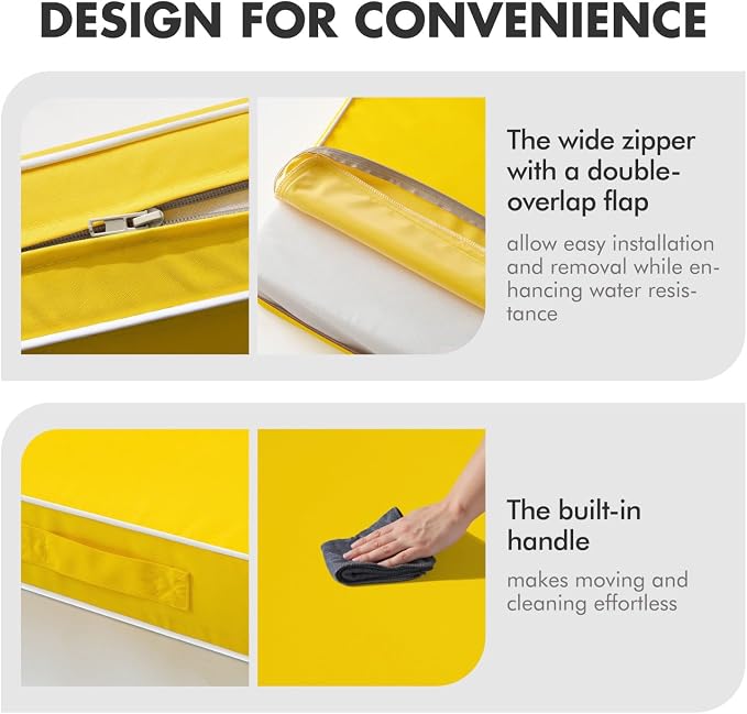 MIULEE Yellow Outdoor Seat Cushion 22x22 Inch Waterproof Cushion | Deep Seat and Back Cushion for Patio Furniture Chair Sofa Couch, Fade Resistant, Handle and Adjustable Straps