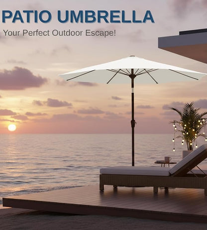 9FT Auto-Tilt Patio Umbrella|Outdoor Market Table Umbrella with 8 Fiberglass Ribs for Pool,Deck&Backyard