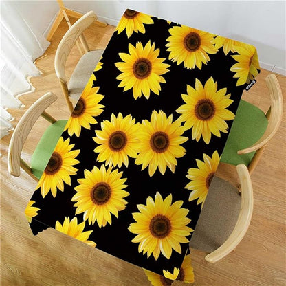 Swono 52x70 Inch Sunflowers Tablecloth Yellow Black Floral Blossom Sunflower Farmhouse Dining Table Cloth Anti-Stain Talking Table Cover for Kitchen Dinning Room Coffee Store
