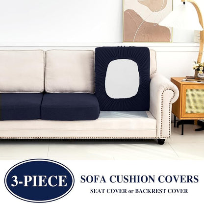 LA MEACK Couch Cushion Covers Seat Cushion Cover Stretch Couch Cover Separate Sectional Sofa Slipcovers Furniture Protector(3 Pieces for Seat or Sofa Backrest, Navy)
