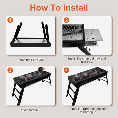 Foldable Charcoal BBQ Grill, 21.8x8.8x12in Portable Grill Charcoal with Side Table, Stainless Steel BBQ Grill, Easy Setup Tabletop Barbecue Grill for Camping Picnic Outdoor Party Backyard Travel