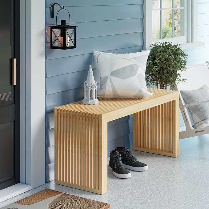 APRTAT Bamboo Dining Bench 35-Inch Indoor Wood Shoe Rack Bench for Entryway | Easy Assemble, Sturdy & Durable,Slatted Design,Versatile Everyday Seating,Living Room Hallway Bedroom Bathroom