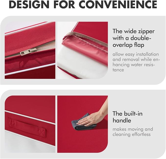 MIULEE Red Outdoor Seat Cushion 22x22 Inch Waterproof Cushion | Deep Seat and Back Cushion for Patio Furniture Chair Sofa Couch, Fade Resistant, Handle and Adjustable Straps