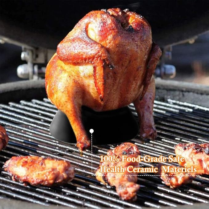 Ceramic Chicken Roaster Rack, Beer Can Chicken Stand Vertical Poultry Chicken Cooking BBQ Accessories, Non-Stick Ceramic Steamer Beer Can Turkey Roaster Barbecue Cooker