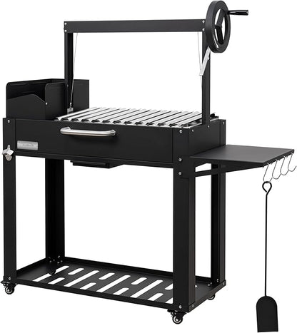 KoolMore 54 in. Charcoal BBQ Grill, Santa Maria Argentine Outdoor Grill with Interchangeable V Grates, Large Barbecue Grill for Outdoor Cooking, Black