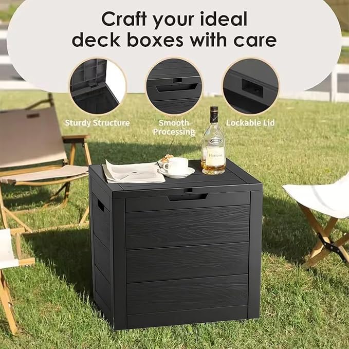 35 Gallon Outdoor Resin Storage Box, Lockable Lid Heavy-Duty Deck Box, Multi-Purpose for Patio Cushions, Pool & Garden Tools, Backyard/Deck Use