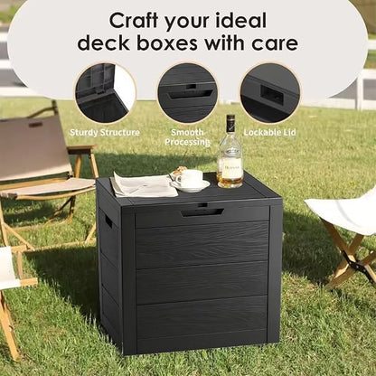 35 Gallon Outdoor Resin Storage Box, Lockable Lid Heavy-Duty Deck Box, Multi-Purpose for Patio Cushions, Pool & Garden Tools, Backyard/Deck Use