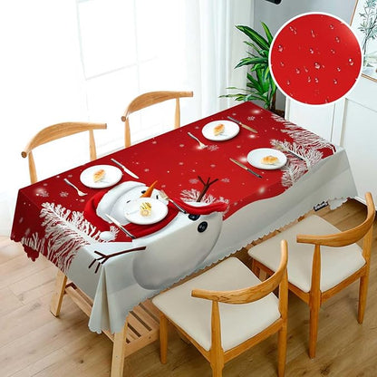 Swono Snowman Table Cloth Christmas Snowman Snowflake Winter Red Rectangle Tablecloth Picnic Tablecloth BBQ Table Cloths Polyester for Kitchen 50x72 Inch