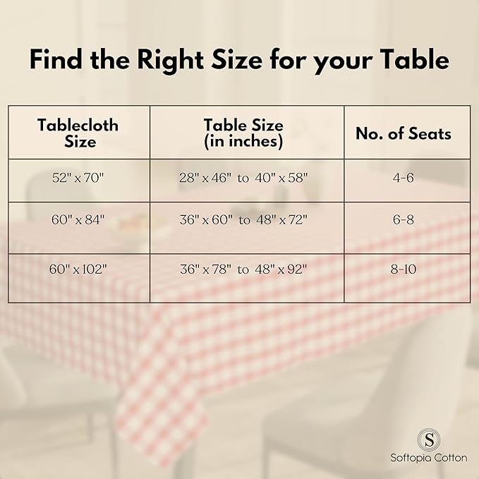 Gingham Buffalo Check 52"x70" Tablecloth 100% Cotton Washable Rustic Rectangle Table Cover Decorative for Gifts, Dining, BBQ, Buffet Parties & Camping - Red