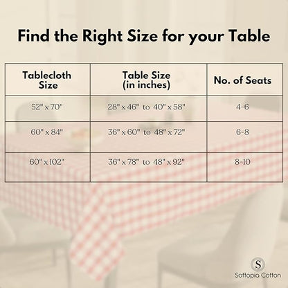 Gingham Buffalo Check 52"x70" Tablecloth 100% Cotton Washable Rustic Rectangle Table Cover Decorative for Gifts, Dining, BBQ, Buffet Parties & Camping - Red