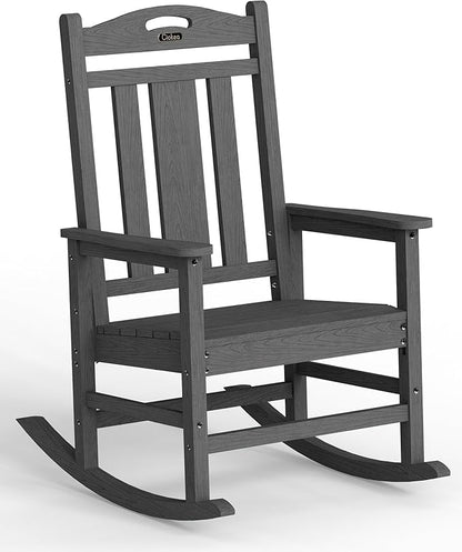 Ciokea Oversized Outdoor Rocking Chair, 380lbs Heavy-Duty Large Patio Rocker, Weather Resistant & Anti-Fade Porch Chair, High Back Cozy Rocking Chair for Outside, Fire Pit, Deck, Garden, Dark Grey
