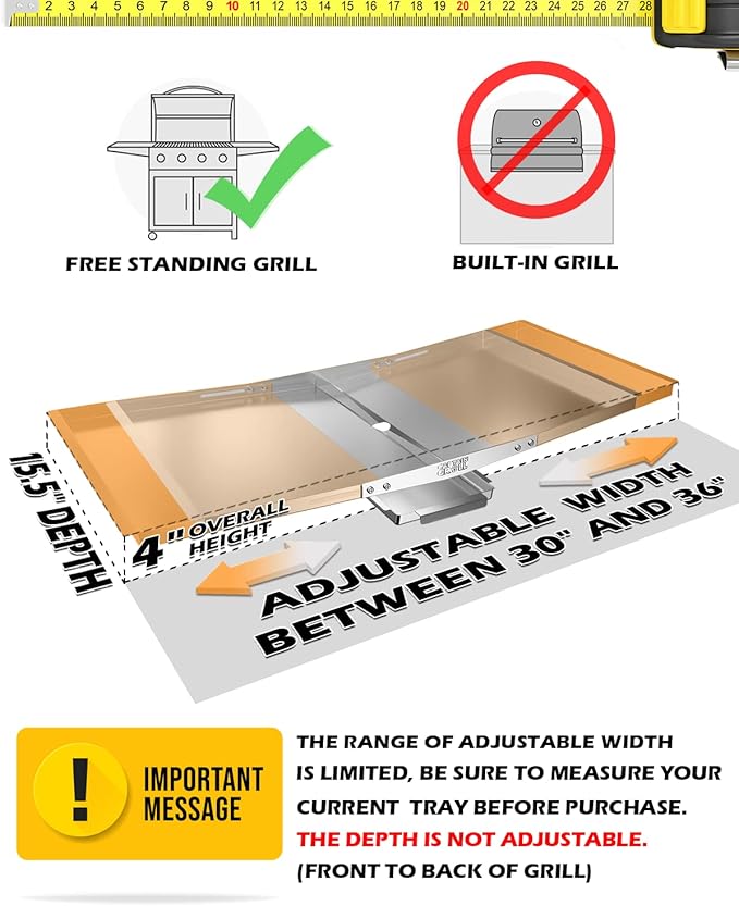 Grease Tray with Catch Pan - Dyna Glo Grill Replacement Parts, Adjustable Stainless Drip Pan for Gas Grill Models from Dyna Glo, Nexgrill, Expert Grill, Kenmore, BHG and More (Width 30"-36")