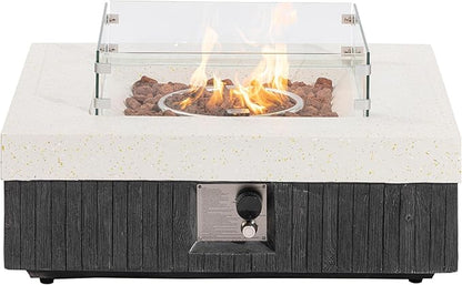 COSIEST 35" Outdoor Propane Fire Pit Table w Tank Cover & Wind Guard, Square Gas Fire Pit Table with Concrete & Wood Grain Design, 50000BTU Fire Tables for Patio, Backyard, Garden