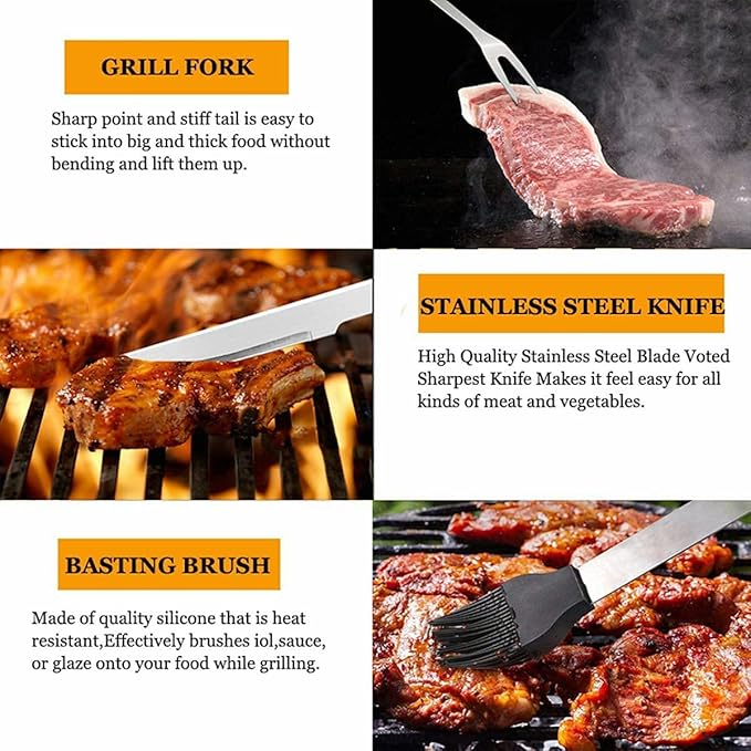 MUJUZE BBQ Grill Accessories Set,Grill Accessories Gifts for Fathers Day,BBQ Grill Sets for Men,31PCS Grilling Gifts for Men,Grilling Accessories with Apron for Dad,Barbecue Tool Sets