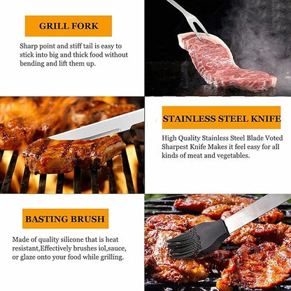 MUJUZE BBQ Grill Accessories Set,Grill Accessories Gifts for Fathers Day,BBQ Grill Sets for Men,31PCS Grilling Gifts for Men,Grilling Accessories with Apron for Dad,Barbecue Tool Sets