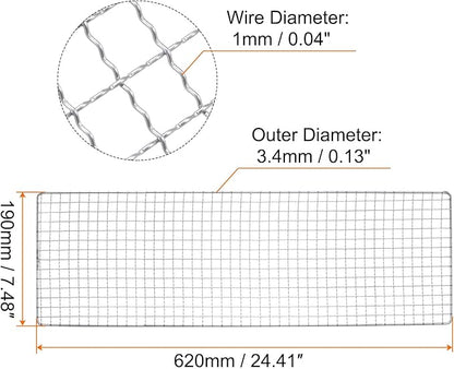 HARFINGTON Square BBQ Grill Net 19x62cm Stainless Steel Cross Wire Barbecue Mesh Mat for Baking Smoking Charcoal Grilling Roasting