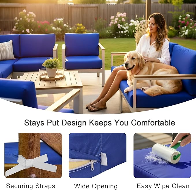 NettyPro Patio Chair Seat Cushion Covers Set 4, Waterproof Outdoor Furniture Cushion Slipcovers with Zipper and Tie, 22 x 20 x 4 Inch, Replacement Cover Only, Navy
