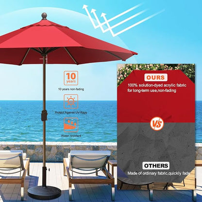 Eurmax USA 10-Year-Non-Fading 10FT Outdoor Patio Market Umbrella,UPF50+ UV Resistant Sun Shade,Heavy Duty Commercial Grade,Crank Lift Design,Windproof Vented Top for Garden,Pool,Deck,Logo Red