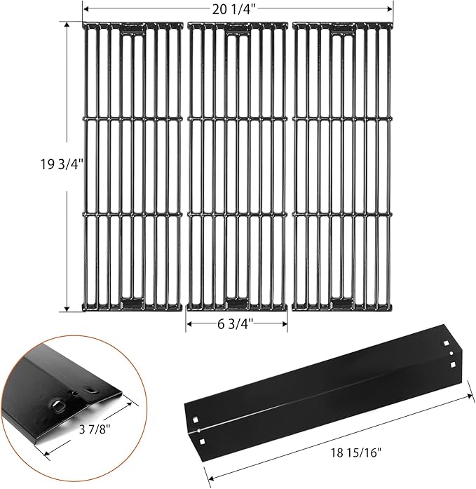 Hisencn Replacement Parts for Char-Griller 5050, 3001, 5650, 3008, 3030, 4000, Porcelain Steel Heat Plate and Cooking Grates for Chargriller 3 Burner Gas Grill