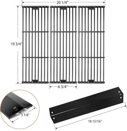 Hisencn Replacement Parts for Char-Griller 5050, 3001, 5650, 3008, 3030, 4000, Porcelain Steel Heat Plate and Cooking Grates for Chargriller 3 Burner Gas Grill