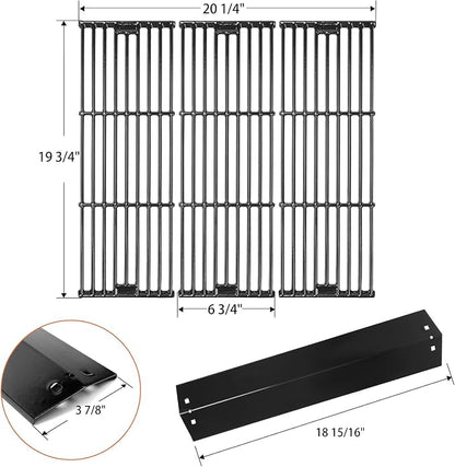 Hisencn Replacement Parts for CharGriller 5050, 3001, 3008, 4000, 3030 | Stainless Steel Burner, Porcelain Steel Heat Plate, Porcelain Cast Iron Cooking Grid Grates for Char-Griller Gas Grill Models