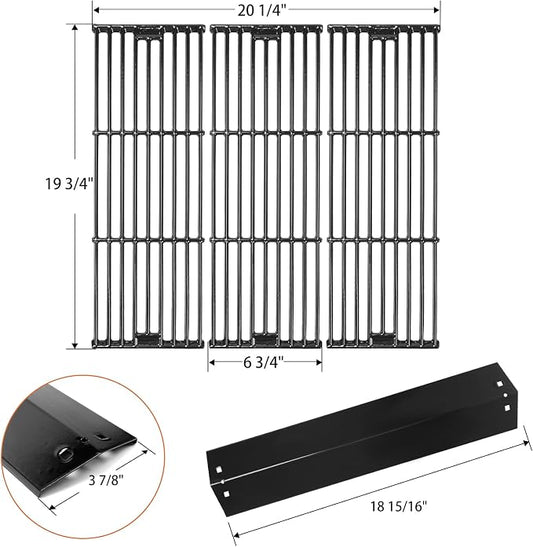 Hisencn Replacement Parts for CharGriller 5050, 3001, 3008, 4000, 3030 | Stainless Steel Burner, Porcelain Steel Heat Plate, Porcelain Cast Iron Cooking Grid Grates for Char-Griller Gas Grill Models