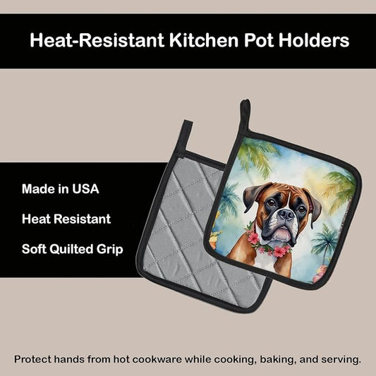 Caroline's Treasures Boxer Luau Pair of Pot Holders Kitchen Heat Resistant Pot Holders Sets Oven Hot Pads for Cooking Baking BBQ, 7 1/2 x 7 1/2
