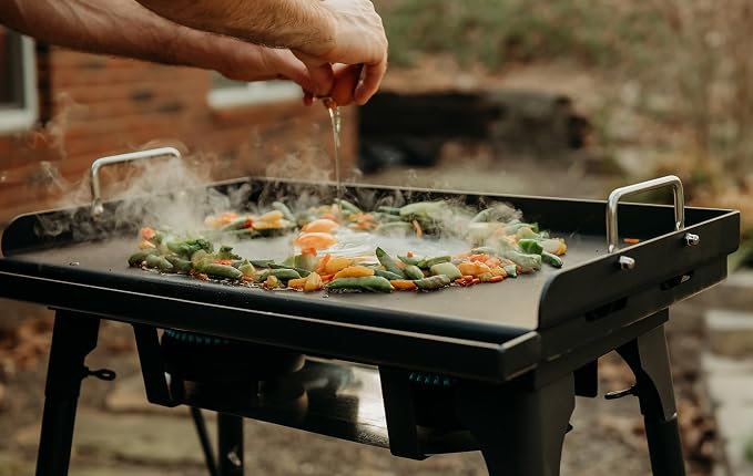GasOne 25 x 16 In Pre-Seasoned Non Stick Griddle – Multipurpose Propane Griddle Grill for Steaks, Burgers – Oil Catcher Flat Top Grill with Reinforced Bars and Air Vents – Even Heat Distribution